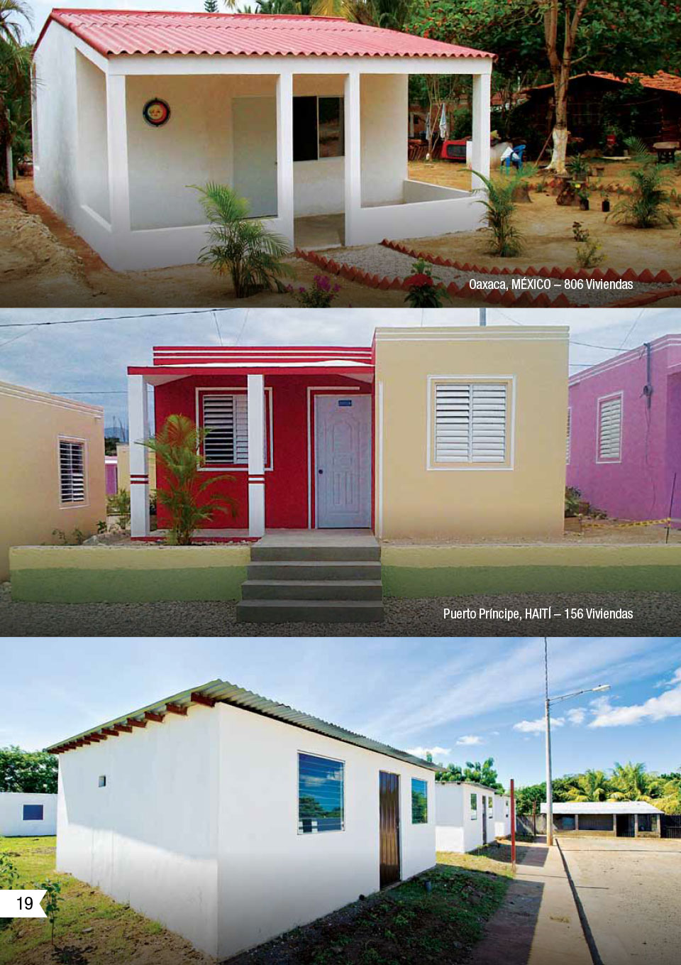 Una imagen que muestra algunos de los proyectos de CEMEX utilizando la solución de viviendas para asistencia de desastres naturales.